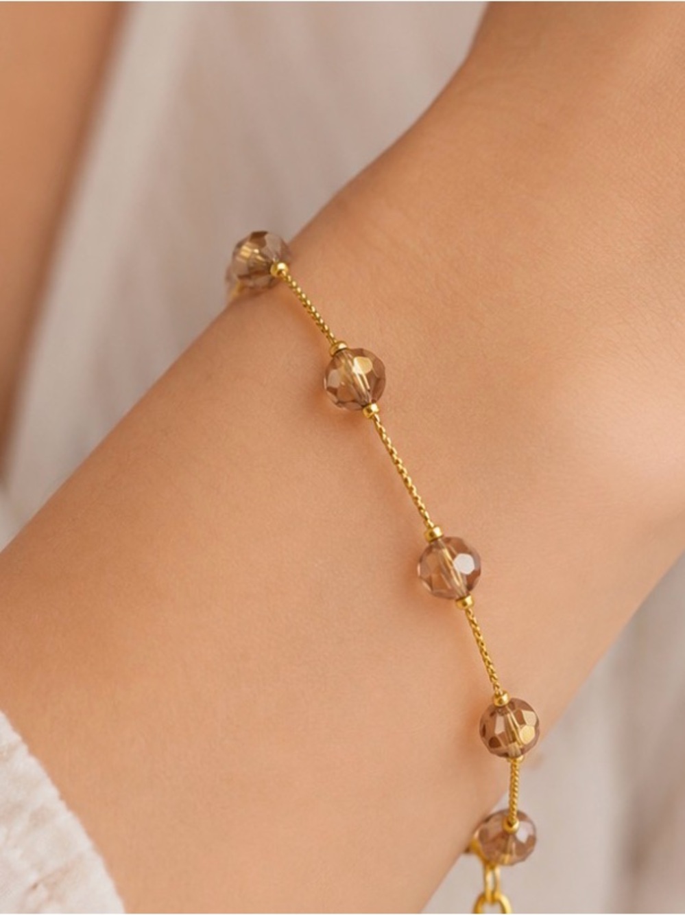 Swarovski Gold Bracelet with Smoky Brown Crystal Beads